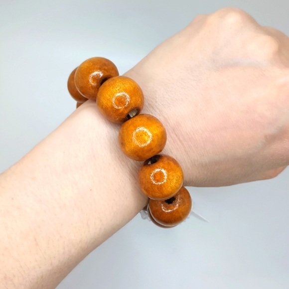 LARGE wood bead bracelet boho style Chunky Elastic Bracelet - Picture 1 of 8